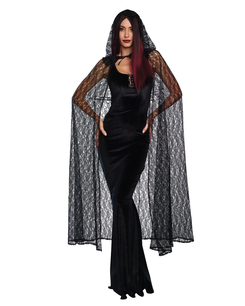 Lace Cape with Hood Costume Accessory Dreamgirl Costume One Size Black 