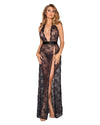 Lace Halter Gown Set with Scalloped-Edge Trim & High Side Slit Detail Gown Dreamgirl International 