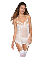 Lace & Mesh Underwire Garter Slip & G-String Set with Venise Lace Detail Garter Set Dreamgirl International 