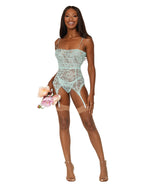 Lace smocking garter slip and G-string set featuring ruffled elastic trim and a garter-shaped hem Garter Slip Dreamgirl International 