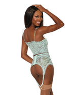 Lace smocking garter slip and G-string set featuring ruffled elastic trim and a garter-shaped hem Garter Slip Dreamgirl International 