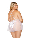 Lace teddy with front lace-up detail and fully removeable mesh skirt with satin bow lingerie Dreamgirl International 