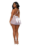 Lace teddy with front lace-up detail and fully removeable mesh skirt with satin bow Lingerie Dreamgirl International 