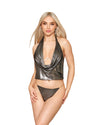 Liquid Shine Slinky Fabric Cowl Neck Camisole, G-String & Rhinestone Metal Underwire Bra Set Camisole Set Dreamgirl 