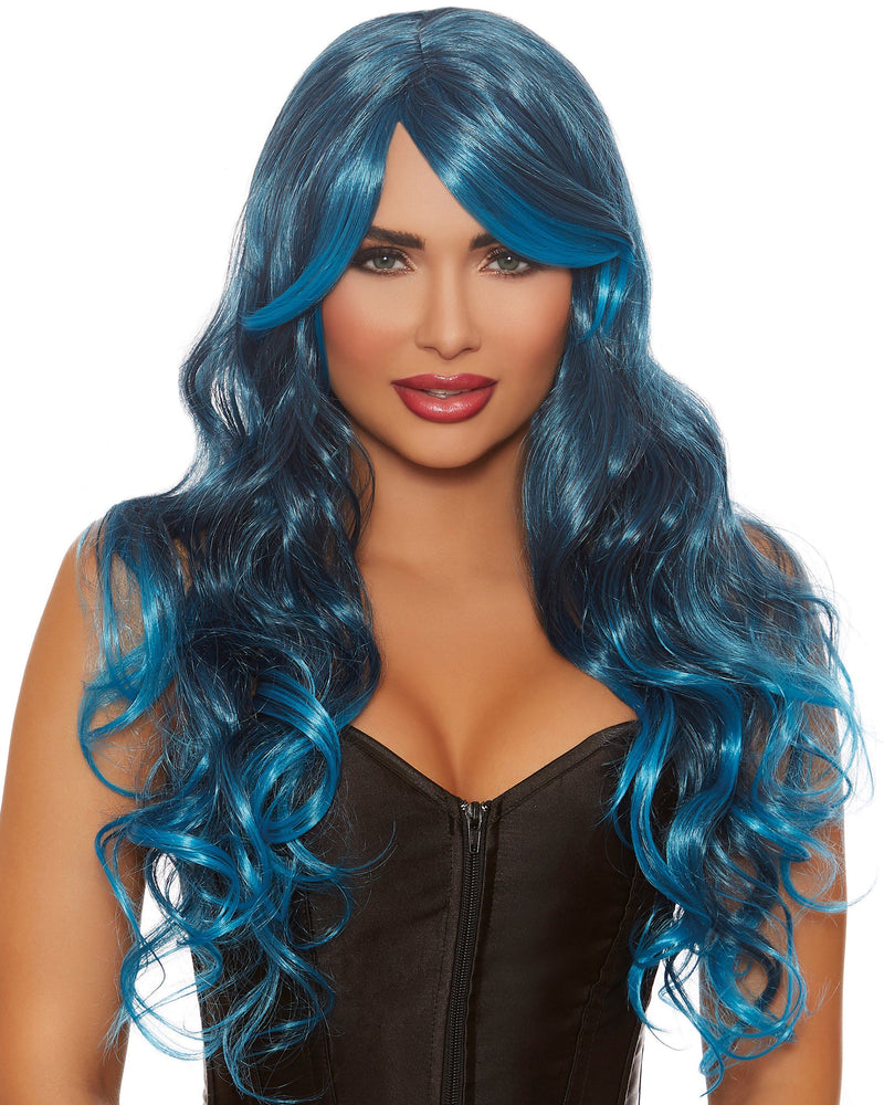 Long Wavy Ombré Layered Wig Wig Dreamgirl Costume Adjustable Steel Blue / Bright Blue 