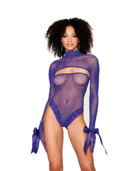 Metallic Fishnet Seamless Teddy and Matching Shrug with Stretch Lace Trim Teddy Dreamgirl 