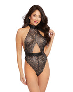 Metallic Foil Printed Stretch Lace Teddy with Keyhole Detail Dreamgirl International 