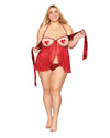 Metallic, Pleated, Open Cup Babydoll with Functional Satin Bow 2-piece Set Babydoll Dreamgirl 