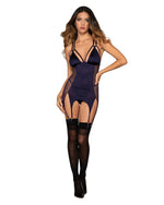 Microfiber & Mesh Garter Slip with Double Garter Straps & Matching G-String Garter Set Dreamgirl International 
