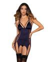 Microfiber & Mesh Garter Slip with Double Garter Straps & Matching G-String Garter Set Dreamgirl International 