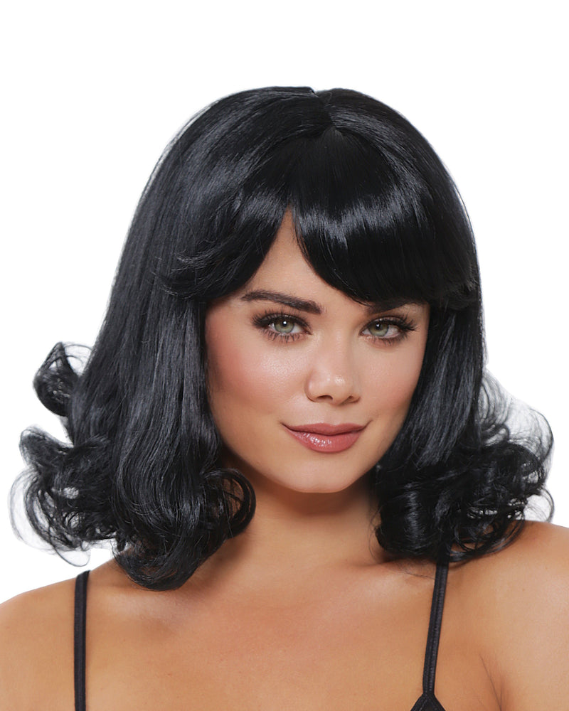 Mid-Length Curly Wig Wig Dreamgirl Costume Adjustable Black 