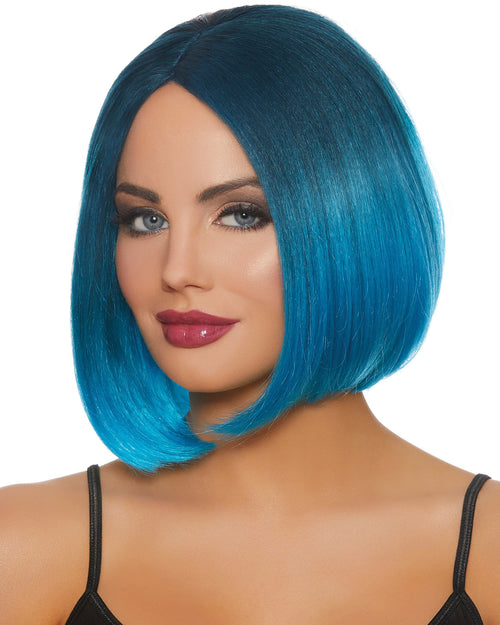 Mid-Length Ombré Bob Wig Wig Dreamgirl Costume Adjustable Steel Blue / Bright Blue 