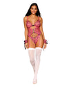 Multicolored Heart Embroidered Bustier, G-string and Wrist Restraints Set Bustier Dreamgirl 