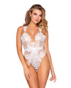 Open Back Halter Teddy with Delicate Embroidery & Gold Ring Details Teddy Dreamgirl International 