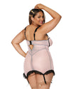 Plus Diamond stretch mesh garter slip and G-string set Lingerie Dreamgirl International 