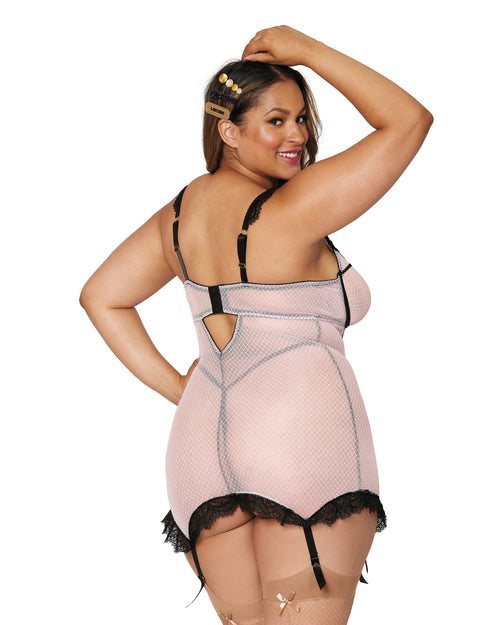 Plus Diamond stretch mesh garter slip and G-string set Lingerie Dreamgirl International 