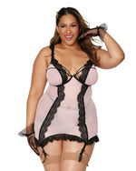 Plus Diamond stretch mesh garter slip and G-string set Lingerie Dreamgirl International 