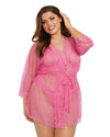 Plus Size 3-Piece Heart Mesh Robe & Bralette Set with Ruffle Details Dreamgirl International 