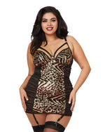 Plus Size Abstract Animal Print Garter Slip With Ruched Sides Garter Slip Dreamgirl International 