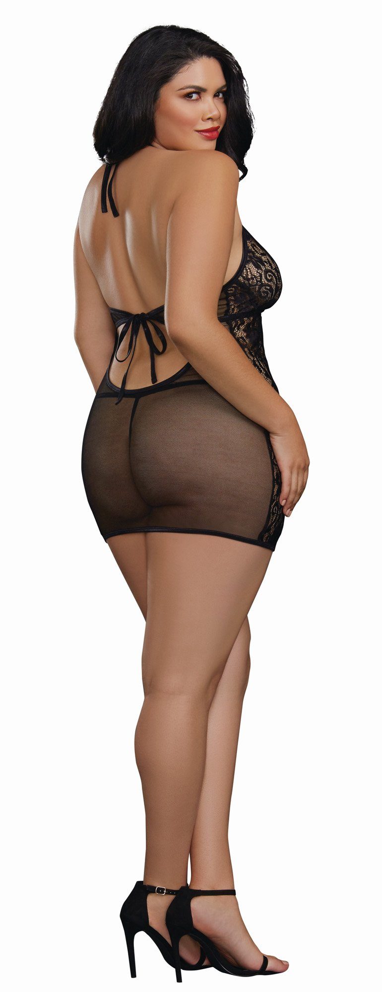 Plus Size Baby Fishnet and Lace Halter Chemise with G-String Chemise Dreamgirl International 