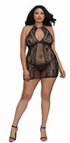 Plus Size Baby Fishnet and Lace Halter Chemise with G-String Chemise Dreamgirl International 