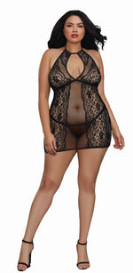 Plus Size Baby Fishnet and Lace Halter Chemise with G-String Chemise Dreamgirl International 