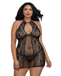 Plus Size Baby Fishnet and Lace Halter Chemise with G-String Chemise Dreamgirl International 