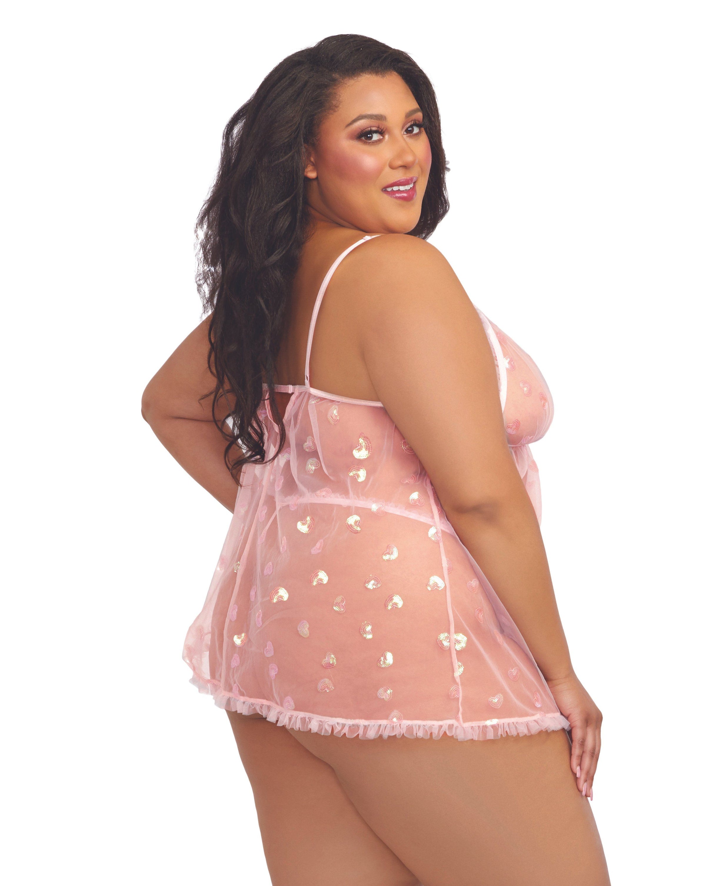 Dreamgirl Plus Babydoll & Set with Sequin Heart