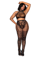 Plus Size Bralette & Pantyhose Bodystocking Set with Knitted Lace Detail Bodystocking Dreamgirl International 