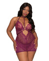 Plus Size Contemporary Lace & Mesh Chemise Set with Halter Neckline Chemise Dreamgirl International 