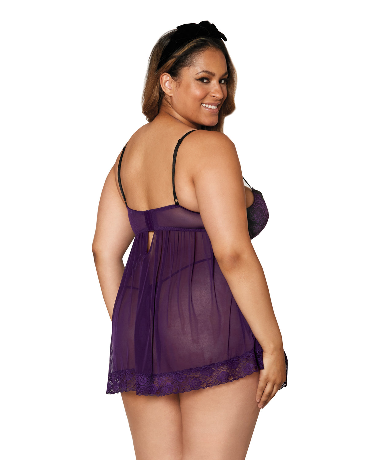 Plus Size Contrast Lace Overlay Babydoll Babydoll Dreamgirl International