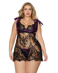 Plus Size Eyelash Lace and Satin Chemise and G-string Set LINGERIE CHEMISE Dreamgirl International 