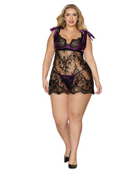 Plus Size Eyelash Lace and Satin Chemise and G-string Set LINGERIE CHEMISE Dreamgirl International 