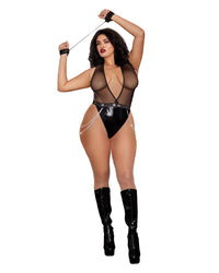 Plus Size Faux-Leather Deep Plunge Halter Teddy Fetish Dreamgirl International 