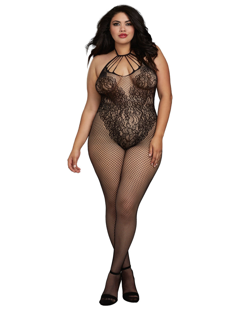 Plus Size Fishnet Bodystocking with Knitted “Teddy” Design Bodystocking Dreamgirl International 