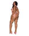 Plus Size Fishnet & Lace 4-Piece Halter Bralette & Garter Belt Set with Stretch Velvet Trim Accents Lingerie Set Dreamgirl International 