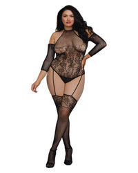 Plus Size Fishnet Teddy Bodystocking with 3/4 Length Sleeves Bodystocking Dreamgirl International 