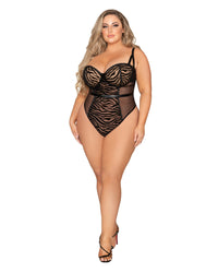 Plus Size Flocked Animal Print Mesh Teddy With Studded Trim Detail Dreamgirl International 