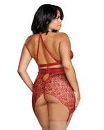 Plus Size Floral Embroidery Bralette & Garter Skirt Bralette Set Dreamgirl International 