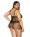 Plus Size Gold Foiled Stretch Lace and Mesh Babydoll Set with Detachable Restraints LINGERIE BABYDOLL Dreamgirl International 