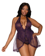 Plus Size Halter Plunge Front Stretch Lace Teddy Teddy Dreamgirl International 
