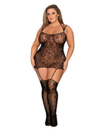 Plus Size Knitted Lace Garter Dress with Criss-Cross Detail Garter Set Dreamgirl International 