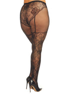 Plus Size Lace and Fishnet Pantyhose with High-Waisted Panty Design Pantyhose Dreamgirl International 