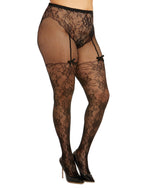 Plus Size Lace and Fishnet Pantyhose with High-Waisted Panty Design Pantyhose Dreamgirl International 