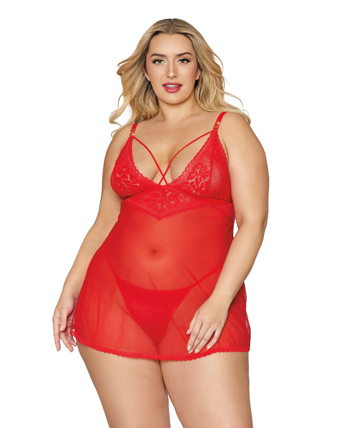 Plus Size Lace and Mesh Babdoll and G-string Set LINGERIE BABYDOLL Dreamgirl International 
