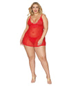 Plus Size Lace and Mesh Babdoll and G-string Set LINGERIE BABYDOLL Dreamgirl International 