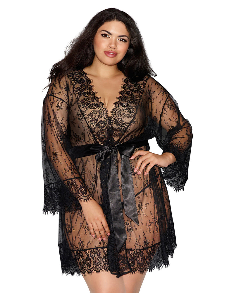 Plus Size Lace Kimono Robe Robe Dreamgirl International 1X Black 