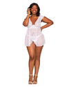 Plus Size Lace Mesh Babydoll & G-String Set with Exposed Underwire Cup Detail Babydoll Dreamgirl International 