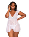 Plus Size Lace Mesh Babydoll & G-String Set with Exposed Underwire Cup Detail Babydoll Dreamgirl International 