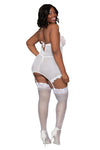Plus Size Lace & Mesh Underwire Garter Slip & G-String Set with Venise Lace Detail Dreamgirl International 